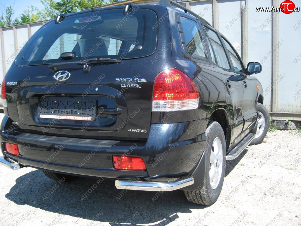 4 999 р. Защита заднего бампера из уголков d57 Slitkoff Hyundai Santa Fe SM (2000-2012) (Цвет: серебристый)  с доставкой в г. Пермь