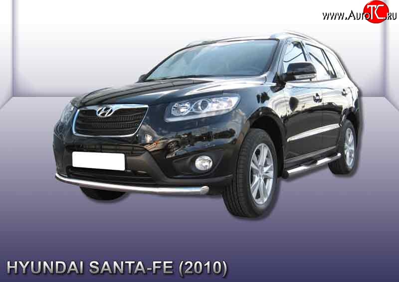 12 299 р. Одинарная защита переднего бампера из трубы диаметром 57 мм Slitkoff Hyundai Santa Fe CM рестайлинг (2009-2012) (Нержавейка, Полированная)  с доставкой в г. Пермь