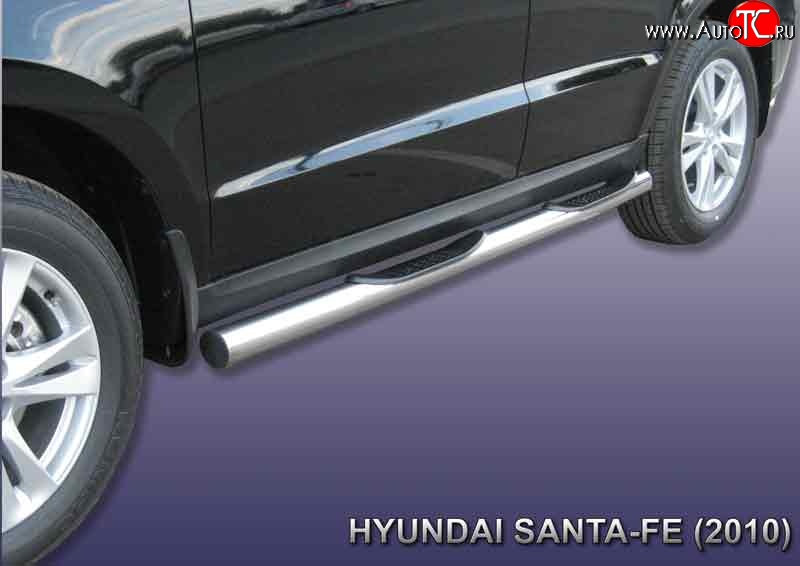 19 399 р. Защита порогов из трубы d76 мм с пластиковыми вставками для ног Slitkoff  Hyundai Santa Fe  CM (2009-2012) рестайлинг (Нержавейка, Полированная)  с доставкой в г. Пермь