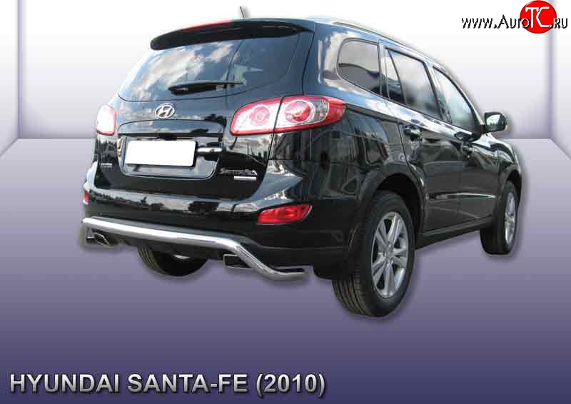 12 949 р. Фигурная защита заднего бампера диаметром 57 мм Slitkoff Hyundai Santa Fe CM рестайлинг (2009-2012) (Нержавейка, Полированная)  с доставкой в г. Пермь