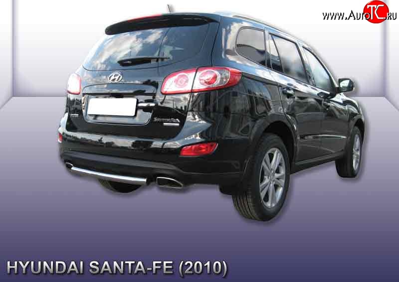 6 899 р. Защита заднего бампера из короткой трубы диаметром 57 мм Slitkoff  Hyundai Santa Fe  CM (2009-2012) рестайлинг (Нержавейка, Полированная)  с доставкой в г. Пермь