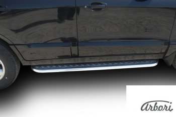 Защита штатных порогов с листом Arbori (труба - нержавейка d42, лист - алюминий) Hyundai Santa Fe  SM (2000-2012)
