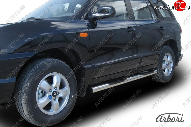 14 579 р. Защита штатных порогов Arbori (с проступью, нержавейка, d76 mm).  Hyundai Santa Fe  SM (2000-2012)  с доставкой в г. Пермь