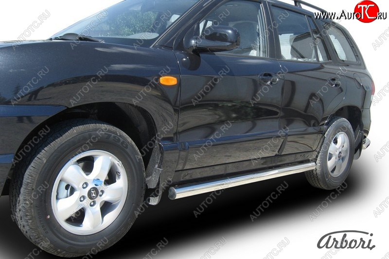 12 509 р. Защита штатных порогов Arbori (нержавейка, d76 mm).  Hyundai Santa Fe  SM (2000-2012)  с доставкой в г. Пермь