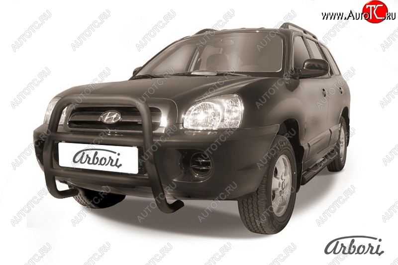 13 769 р. Защита переднего бампера Arbori (высокая, черная, 1 труба d57 mm). Hyundai Santa Fe SM (2000-2012)  с доставкой в г. Пермь