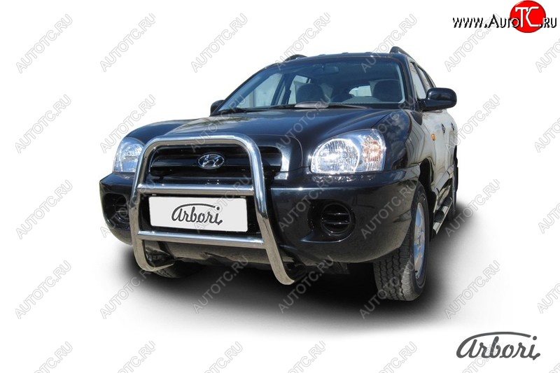 25 739 р. Защита переднего бампера Arbori (высокая, нержавейка, 1 труба d57 mm). Hyundai Santa Fe SM (2000-2012)  с доставкой в г. Пермь