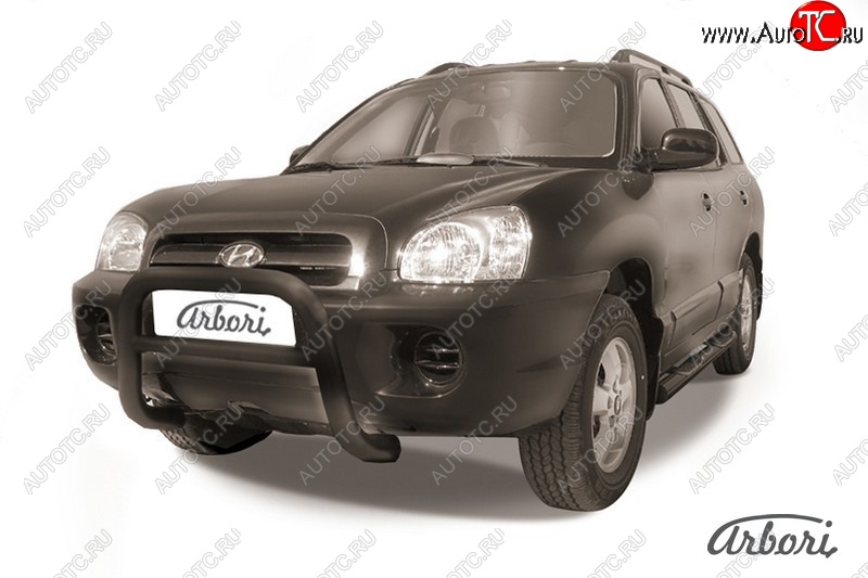 17 279 р. Защита переднего бампера Arbori (низкая, черная, 1 труба d76 mm). Hyundai Santa Fe SM (2000-2012)  с доставкой в г. Пермь
