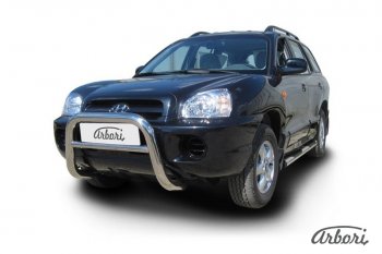 Защита переднего бампера Arbori (высокая, нержавейка, 1 труба d76 mm). Hyundai Santa Fe  SM (2000-2012)