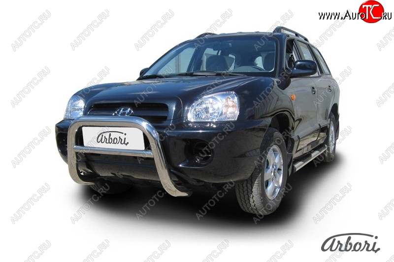 37 799 р. Защита переднего бампера Arbori (высокая, нержавейка, 1 труба d76 mm).  Hyundai Santa Fe  SM (2000-2012)  с доставкой в г. Пермь