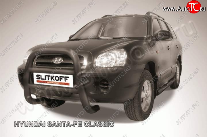 27 449 р. Кенгурятник d76 Slitkoff (высокий) Hyundai Santa Fe SM (2000-2012) (Цвет: серебристый)  с доставкой в г. Пермь