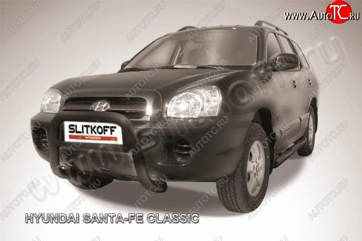 23 599 р. Кенгурятник d76 Slitkoff (низкий) Hyundai Santa Fe SM (2000-2012) (Цвет: серебристый)  с доставкой в г. Пермь