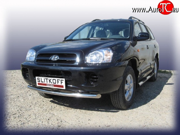 10 899 р. Одинарная защита переднего бампера из трубы диаметром 57 мм Slitkoff Hyundai Santa Fe SM (2000-2012) (Нержавейка, Полированная)  с доставкой в г. Пермь