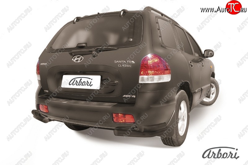 5 399 р. Защита заднего бампера Arbori (уголки, черная, 2 трубы d57 и 42 mm). Hyundai Santa Fe SM (2000-2012)  с доставкой в г. Пермь