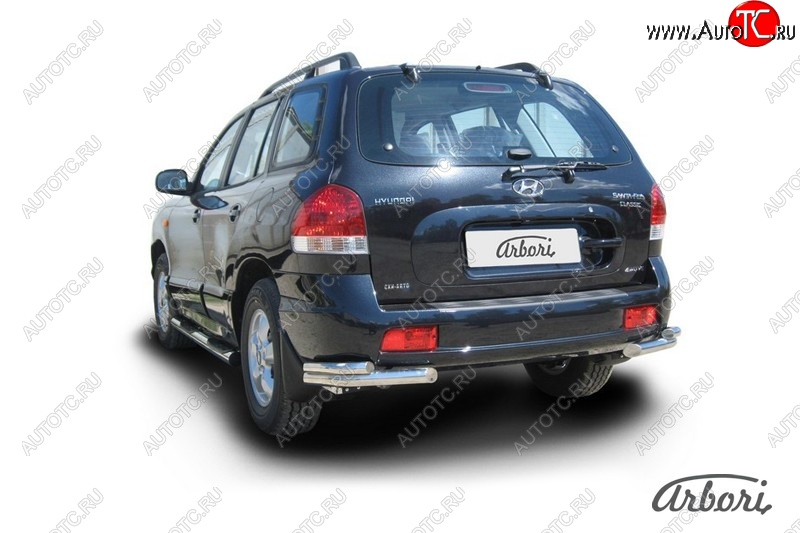 9 899 р. Защита заднего бампера Arbori (уголки, черная, 2 трубы d57 и 42 mm). Hyundai Santa Fe SM (2000-2012)  с доставкой в г. Пермь