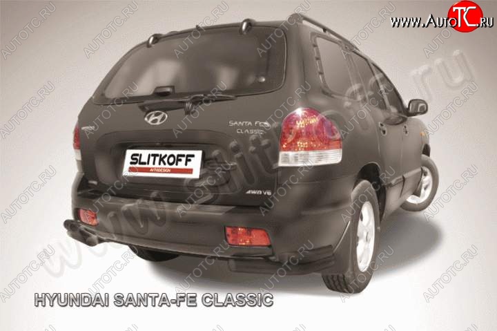 6 899 р. Защита заднего бампера из уголков d57+d42 Slitkoff (двойные) Hyundai Santa Fe SM (2000-2012) (Цвет: серебристый)  с доставкой в г. Пермь