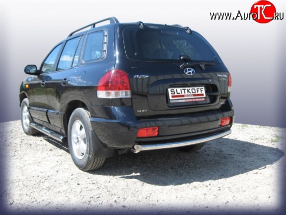 6 499 р. Одинарная защита заднего бампера из трубы диаметром 57 мм Slitkoff  Hyundai Santa Fe  SM (2000-2012) (Нержавейка, Полированная)  с доставкой в г. Пермь