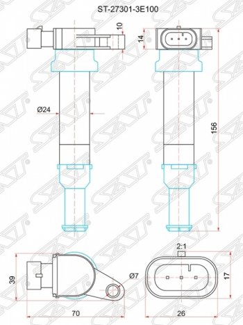 Катушка зажигания SAT Hyundai Santa Fe ( SM,  CM) (2000-2012), KIA Carnival  VQ (2005-2014), KIA Magentis (2005-2010), KIA Optima  2 MG (2005-2010)