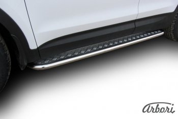 Защита штатных порогов с листом Arbori (труба - нержавейка d42, лист - алюминий) Hyundai Santa Fe  DM (2012-2016) дорестайлинг