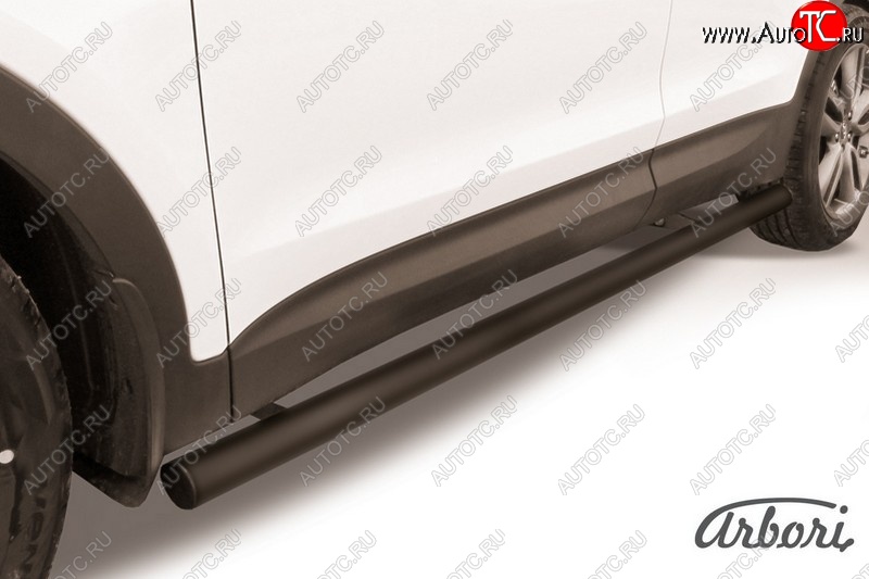 6 389 р. Защита штатных порогов Arbori (черная, d57 mm).  Hyundai Santa Fe  DM (2012-2016) дорестайлинг  с доставкой в г. Пермь