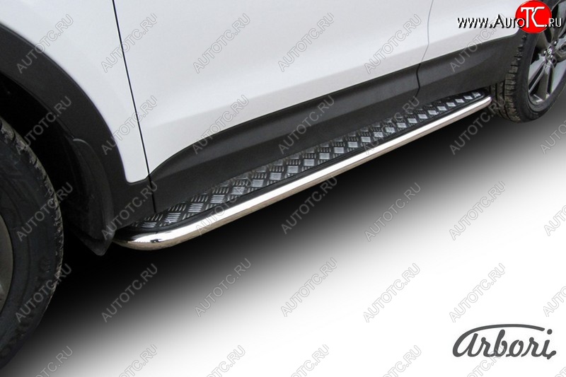 15 749 р. Защита штатных порогов с листом Arbori (нержавейка, алюминий, d57 mm) Hyundai Santa Fe DM дорестайлинг (2012-2016)  с доставкой в г. Пермь