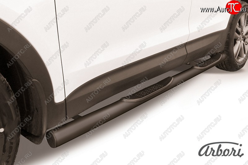 8 369 р. Защита штатных порогов Arbori (с проступью, черная, d76 mm).  Hyundai Santa Fe  DM (2012-2016) дорестайлинг  с доставкой в г. Пермь