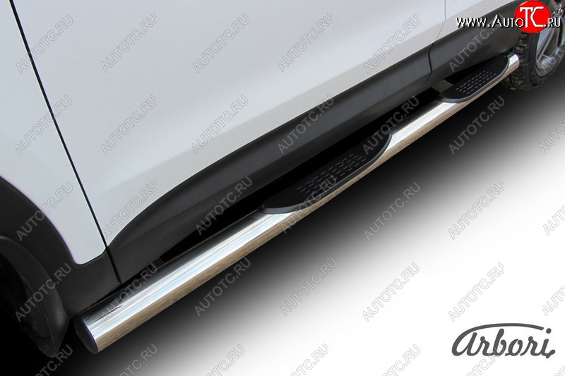 20 519 р. Защита штатных порогов Arbori (с проступью, нержавейка, d76 mm).  Hyundai Santa Fe  DM (2012-2016) дорестайлинг  с доставкой в г. Пермь