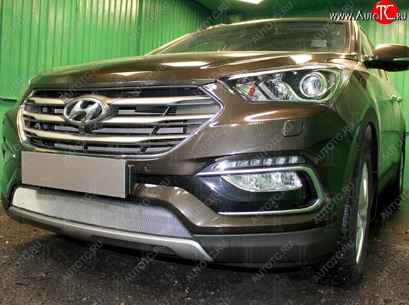 1 539 р. Защитная сетка на бампер (рестайлинг) Russtal (хром) Hyundai Santa Fe DM дорестайлинг (2012-2016)  с доставкой в г. Пермь