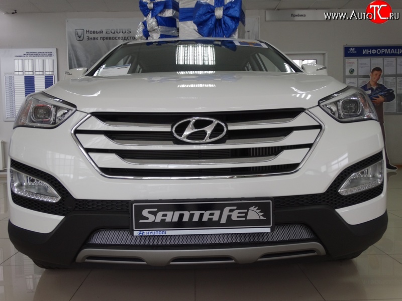 1 539 р. Сетка на бампер Russtal (хром) Hyundai Santa Fe DM дорестайлинг (2012-2016)  с доставкой в г. Пермь