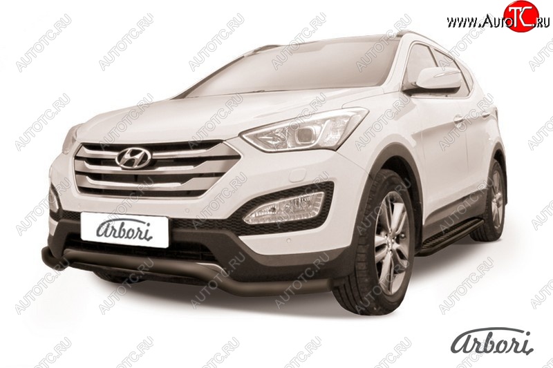8 099 р. Защита переднего бампера Arbori (волна, черная, 1 труба d57 mm). Hyundai Santa Fe DM дорестайлинг (2012-2016)  с доставкой в г. Пермь