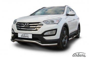 Защита переднего бампера Arbori (волна, нержавейка, 1 труба d57 mm). Hyundai Santa Fe  DM (2012-2016) дорестайлинг