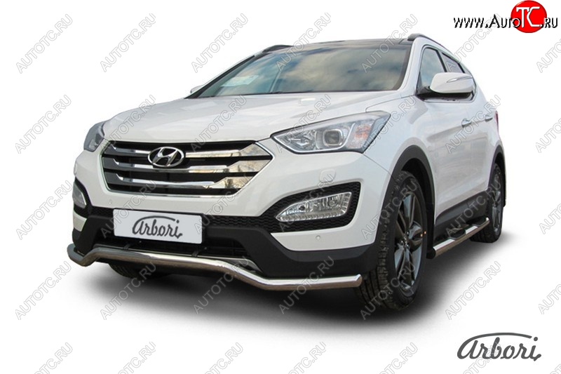 19 709 р. Защита переднего бампера Arbori (волна, нержавейка, 1 труба d57 mm).  Hyundai Santa Fe  DM (2012-2016) дорестайлинг  с доставкой в г. Пермь