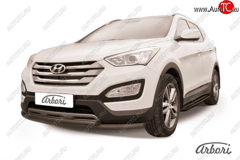 6 929 р. Защита переднего бампера Arbori (черная, 2 трубы d57 и 42 mm) Hyundai Santa Fe DM дорестайлинг (2012-2016)  с доставкой в г. Пермь
