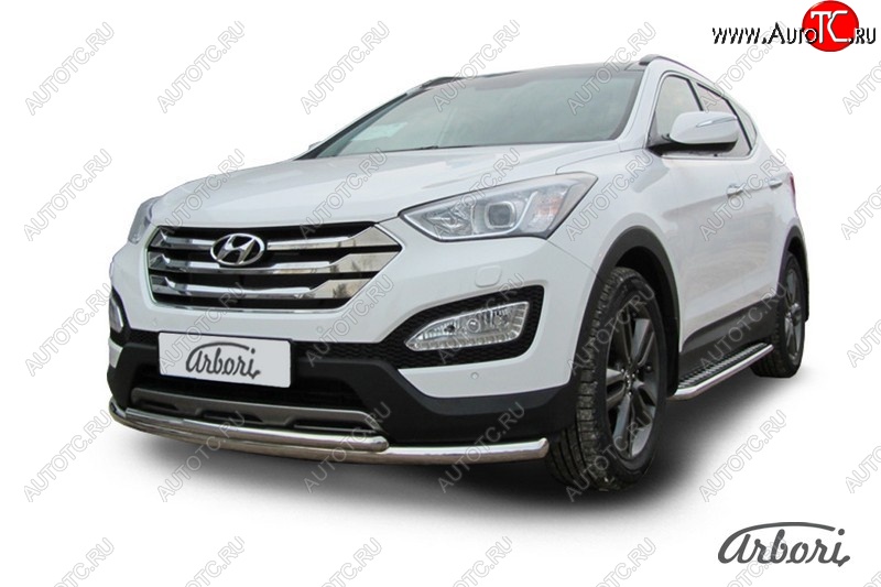 13 229 р. Защита переднего бампера Arbori (нержавейка, 2 трубы d57 и 42 mm) Hyundai Santa Fe DM дорестайлинг (2012-2016)  с доставкой в г. Пермь