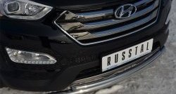 17 999 р. Защита переднего бампера (2 трубыØ63 и 42 мм, нержавейка) SLITKOFF  Hyundai Santa Fe  DM (2012-2016) дорестайлинг  с доставкой в г. Пермь. Увеличить фотографию 2