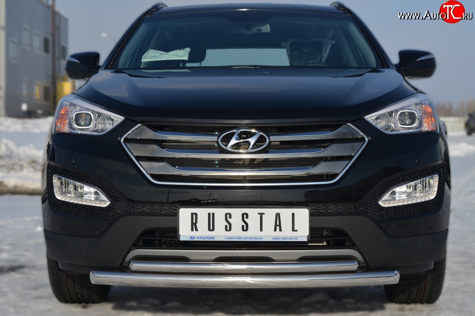 17 999 р. Защита переднего бампера (2 трубыØ63 и 42 мм, нержавейка) SLITKOFF  Hyundai Santa Fe  DM (2012-2016) дорестайлинг  с доставкой в г. Пермь