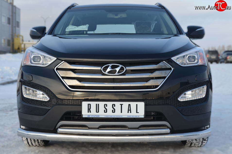 17 999 р. Защита переднего бампера (2 трубыØ76 и 42 мм, нержавейка) SLITKOFF  Hyundai Santa Fe  DM (2012-2016) дорестайлинг  с доставкой в г. Пермь