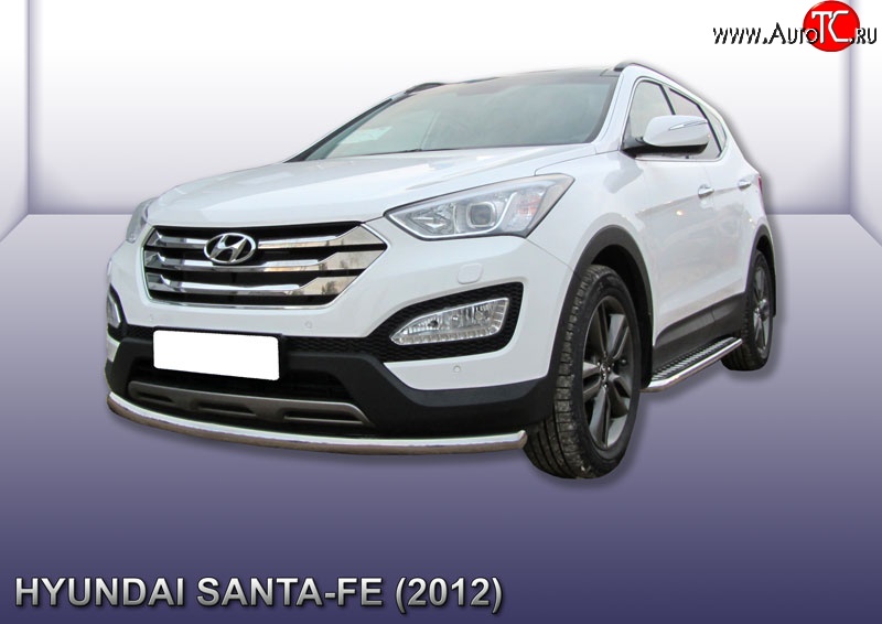 12 299 р. Одинарная защита переднего бампера из трубы диаметром 57 мм Slitkoff Hyundai Santa Fe DM дорестайлинг (2012-2016) (Нержавейка, Полированная)  с доставкой в г. Пермь