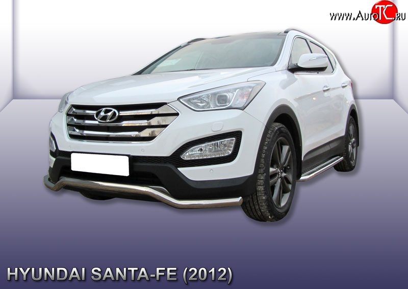 15 499 р. Фигурная защита переднего бампера диаметром 57 мм Slitkoff  Hyundai Santa Fe  DM (2012-2016) дорестайлинг (Нержавейка, Полированная)  с доставкой в г. Пермь