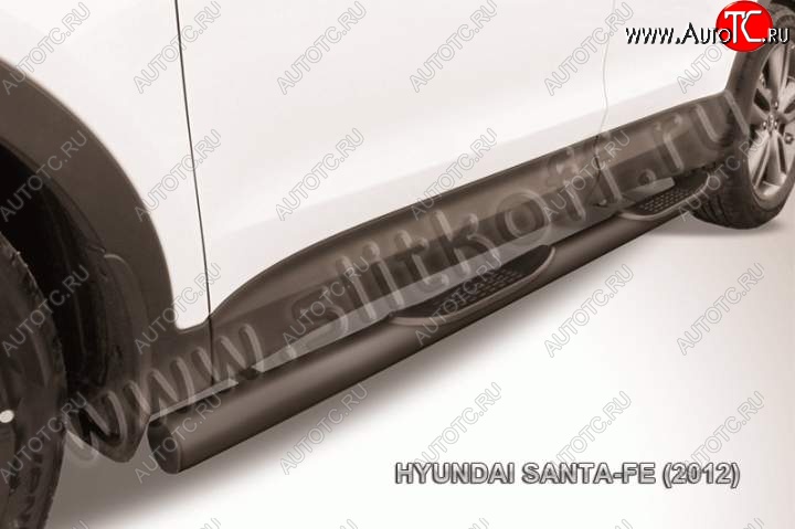 13 549 р. Защита порогов из трубы d76 Slitkoff (с проступью)  Hyundai Santa Fe  DM (2012-2016) дорестайлинг (Цвет: серебристый)  с доставкой в г. Пермь