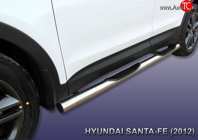 19 399 р. Защита порогов из трубы d76 мм с пластиковыми вставками для ног Slitkoff  Hyundai Santa Fe  DM (2012-2016) дорестайлинг (Нержавейка, Полированная)  с доставкой в г. Пермь