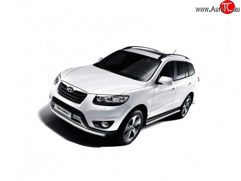 8 599 р. Защита порогов из круглой трубы диаметром 63 мм Petroil Tuning Hyundai Santa Fe DM дорестайлинг (2012-2016) (Нержавеющая полированная сталь)  с доставкой в г. Пермь