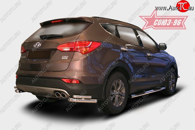 13 229 р.  Защита заднего бампера из двойных боковых уголков Souz-96 (d60/42)  Hyundai Santa Fe  DM (2012-2016) дорестайлинг  с доставкой в г. Пермь