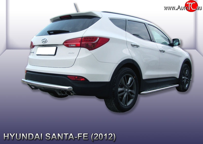 13 899 р. Защита заднего бампера из длинной трубы диаметром 57 мм Slitkoff  Hyundai Santa Fe  DM (2012-2016) дорестайлинг (Нержавейка, Полированная)  с доставкой в г. Пермь