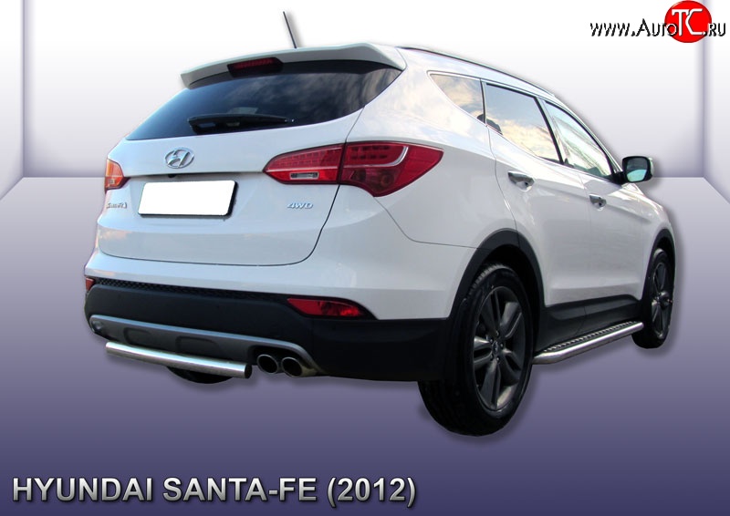 10 699 р. Защита заднего бампера из короткой трубы диаметром 57 мм Slitkoff  Hyundai Santa Fe  DM (2012-2016) дорестайлинг (Нержавейка, Полированная)  с доставкой в г. Пермь