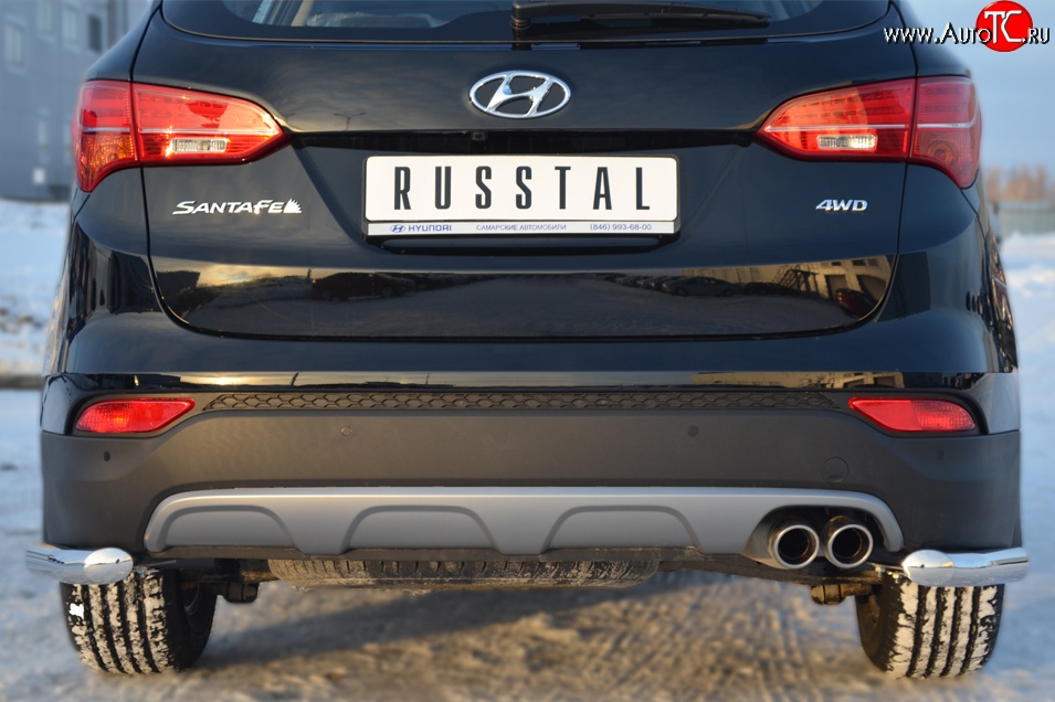 12 999 р. Защита заднего бампера (Ø63 мм уголки, нержавейка) SLITKOFF  Hyundai Santa Fe  DM (2012-2016) дорестайлинг  с доставкой в г. Пермь