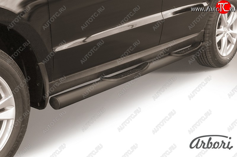 8 369 р. Защита штатных порогов Arbori (с проступью, черная, d76 mm). Hyundai Santa Fe CM рестайлинг (2009-2012)  с доставкой в г. Пермь