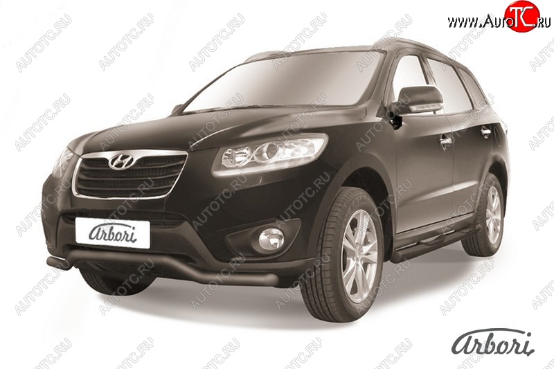 6 929 р. Защита переднего бампера Arbori (волна, черная, 1 труба d57 mm). Hyundai Santa Fe CM рестайлинг (2009-2012)  с доставкой в г. Пермь