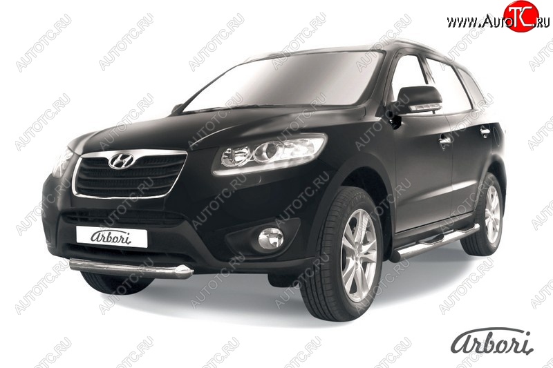 8 189 р. Защита переднего бампера Arbori (короткая, нержавейка, 1 труба d57 mm). Hyundai Santa Fe CM рестайлинг (2009-2012)  с доставкой в г. Пермь