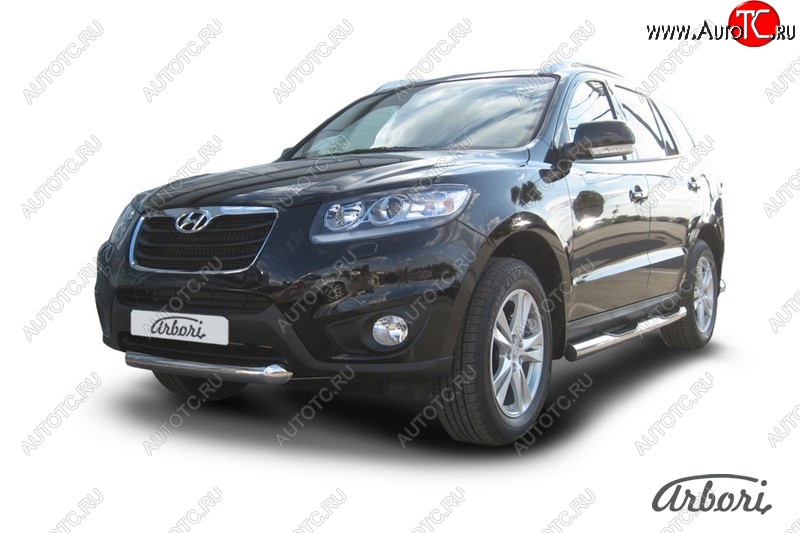 9 809 р. Защита переднего бампера Arbori (короткая, нержавейка, 1 труба d76 mm). Hyundai Santa Fe CM рестайлинг (2009-2012)  с доставкой в г. Пермь