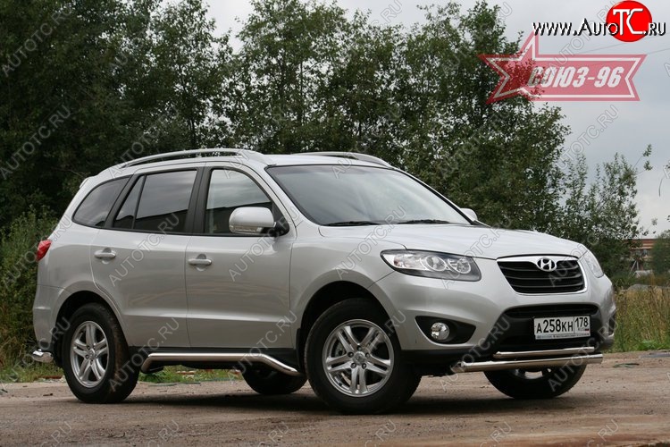16 514 р. Защита переднего бампера двойная Souz-96 (d76/42)  Hyundai Santa Fe  CM (2009-2012) рестайлинг  с доставкой в г. Пермь